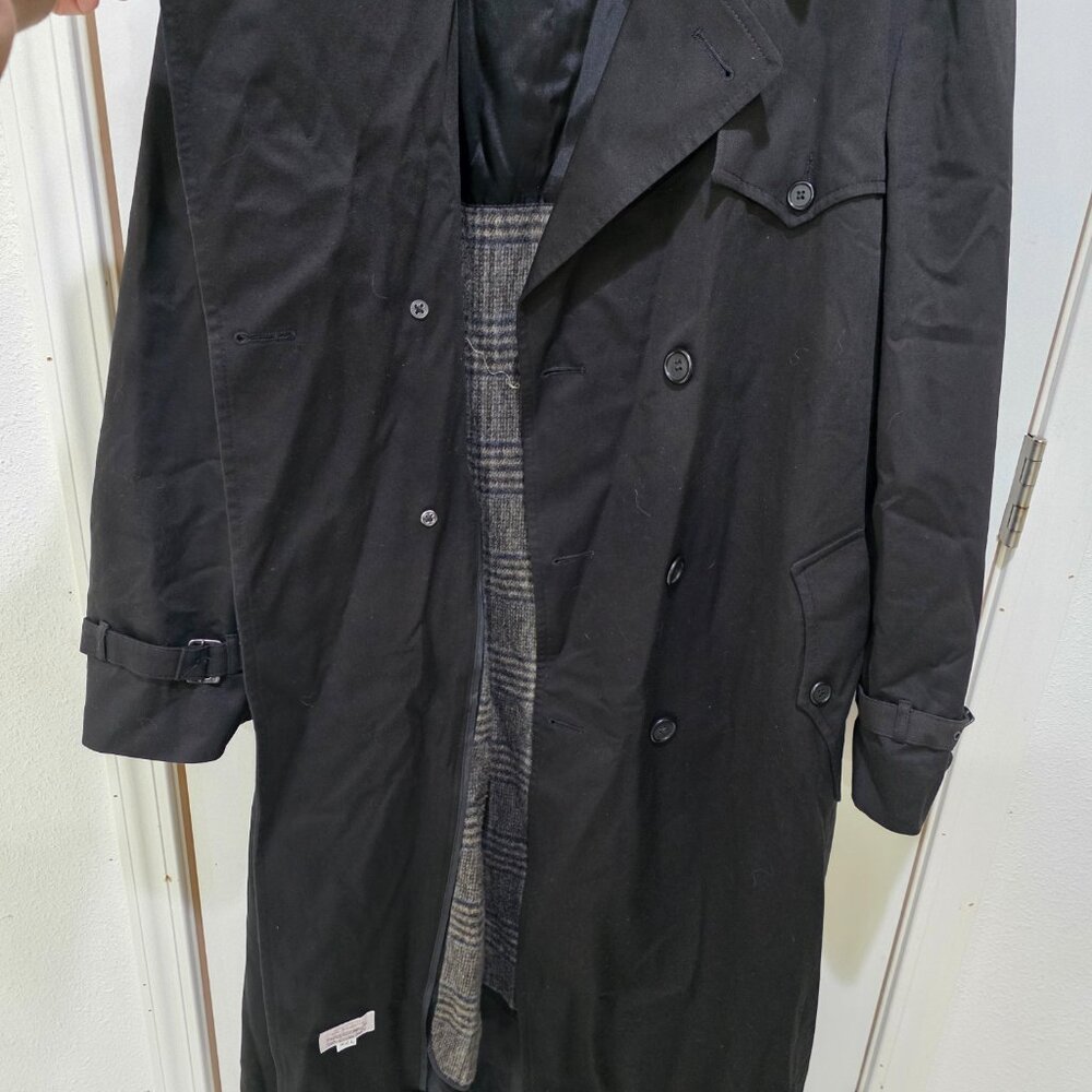 Christian Dior Trench Coat Black 42L Vintage Designer Long Double-Breasted - Picture 3 of 16